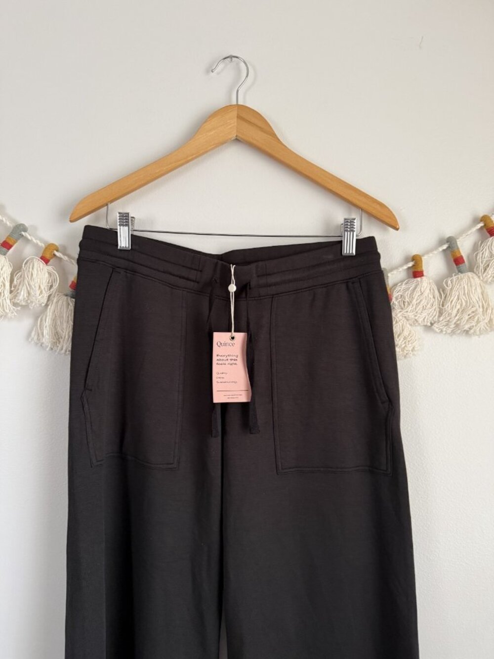 Quince Supersoft Fleece Cropped Wide Leg Pants Black Loungewear Relaxed NWT M - Picture 3 of 9